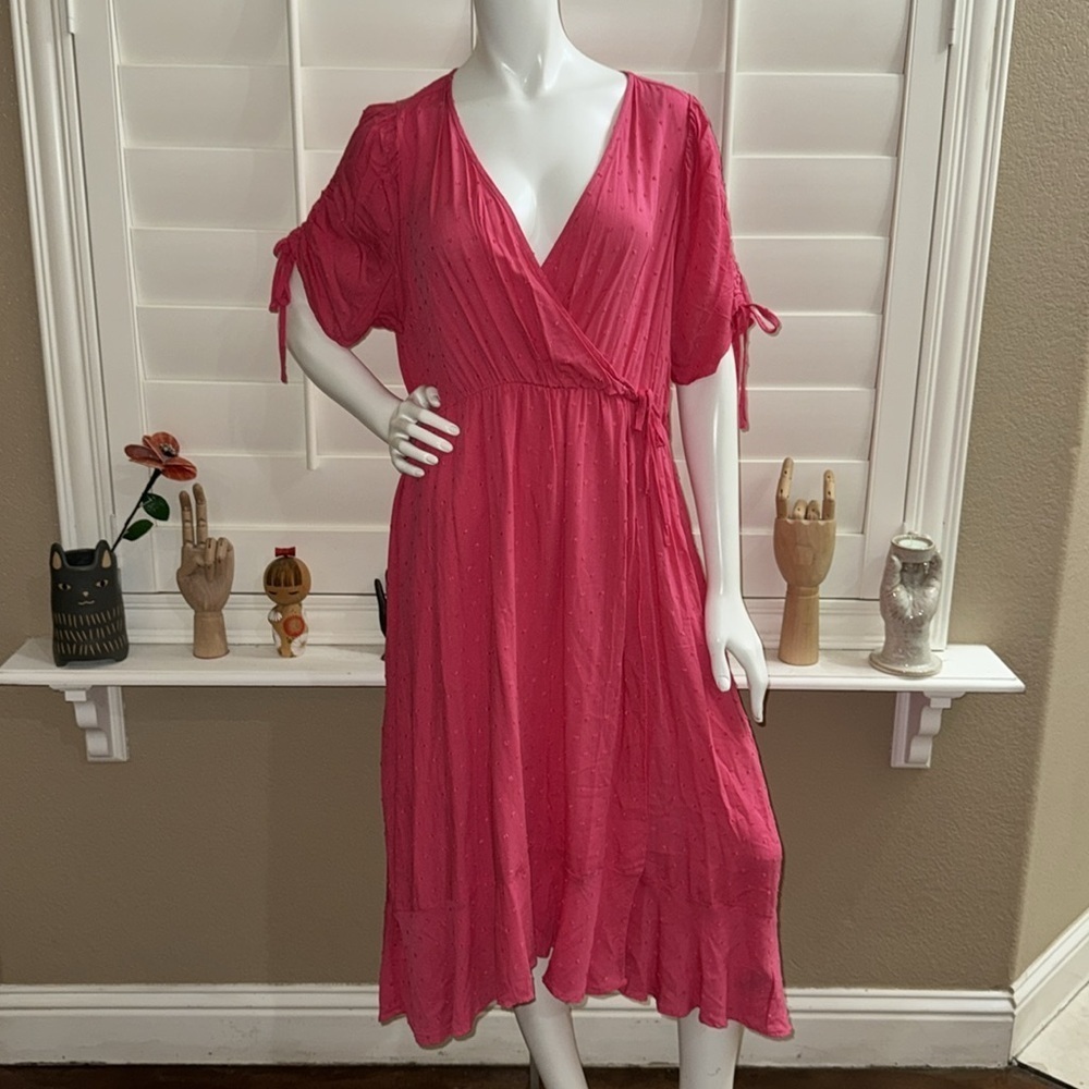 Torrid Midi Swiss Linen Surplice Dress Honeysuckle